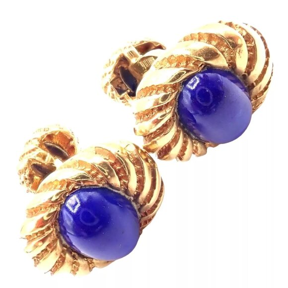 Authentic! Tiffany & Co Jean Schlumberger 18k Yellow Gold Lapis Lazuli Cufflinks - Picture 1 of 9